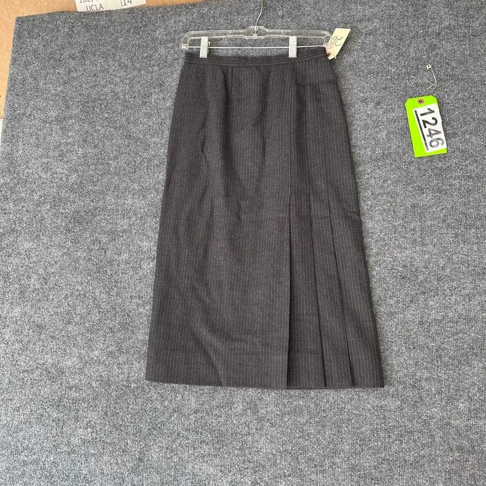 Womens Midi Straight Skirt 26 Gray Pinstripe Slit Pleated Back Zip Formal Career